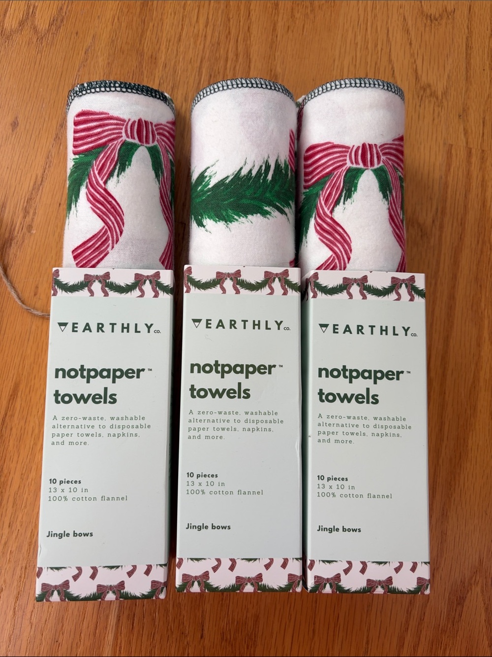 Earthly Co notpaper towels- Lot of 3 packs NWT Jingle Bows reusable towels